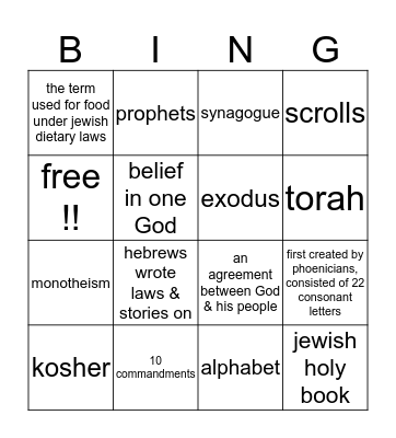 judaism Bingo Card