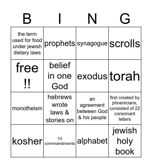 judaism Bingo Card