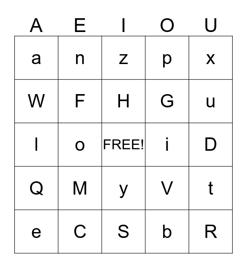 Alphabet  Bingo Card