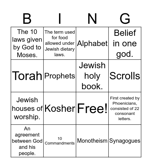 Judaism Bingo Card