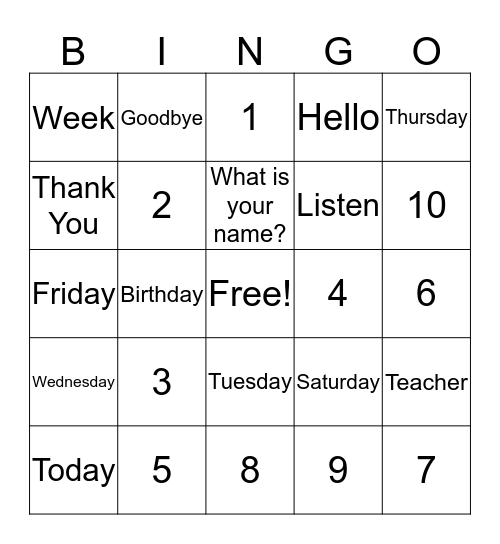 Dragon Class Bingo Card