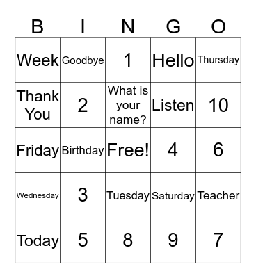 Dragon Class Bingo Card