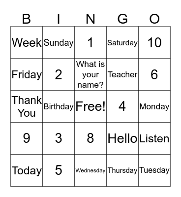 Dragon Class Bingo Card