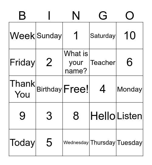 Dragon Class Bingo Card