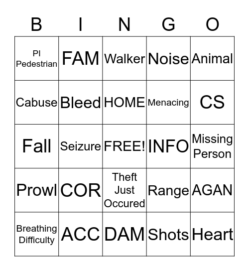 Dispatcher Bingo Card