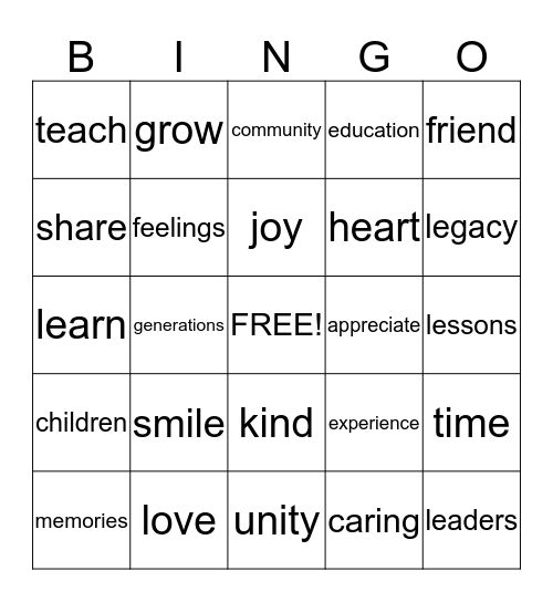 Share & Care Bingo Card