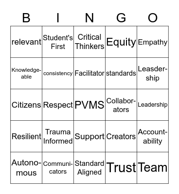 PVMS BINGO Card