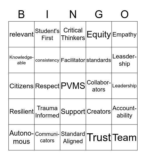 PVMS BINGO Card