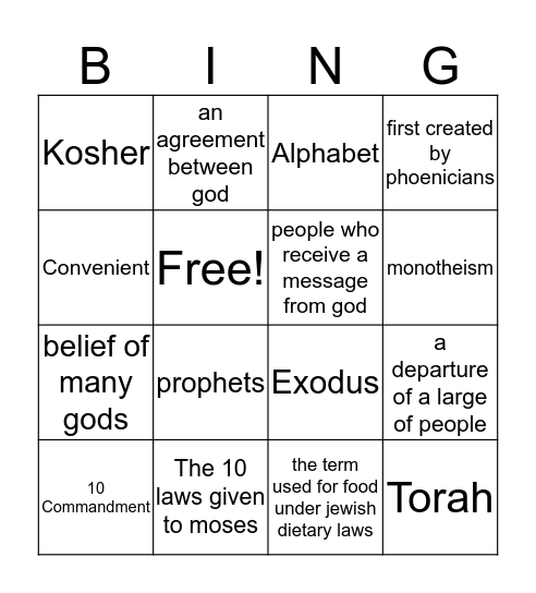 Judaism  Bingo Card