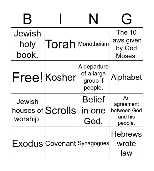 Judaism Bingo Card