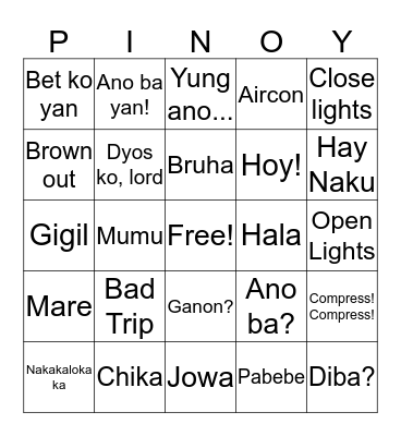 TAGALOG SLANG Bingo Card