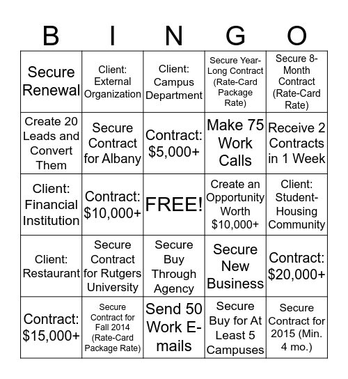 Ray Sobel Bingo Card