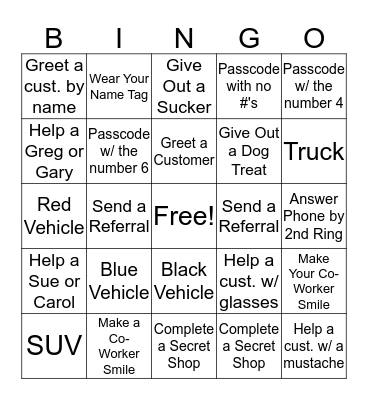 Customer Service Bingo Card