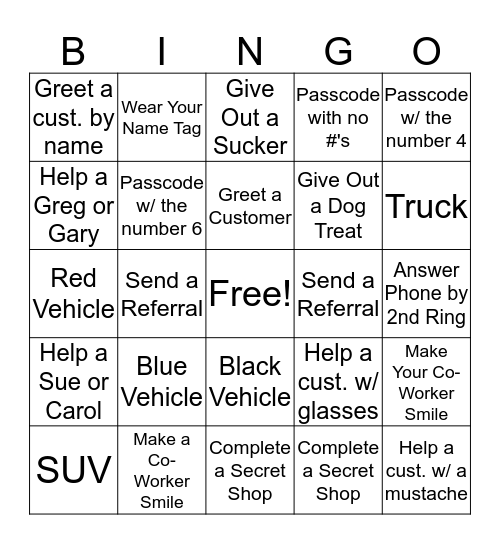 Customer Service Bingo Card