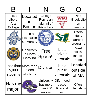 College Fair Bingo! Bingo Card