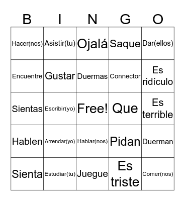 Subjunctive verbs  Bingo Card