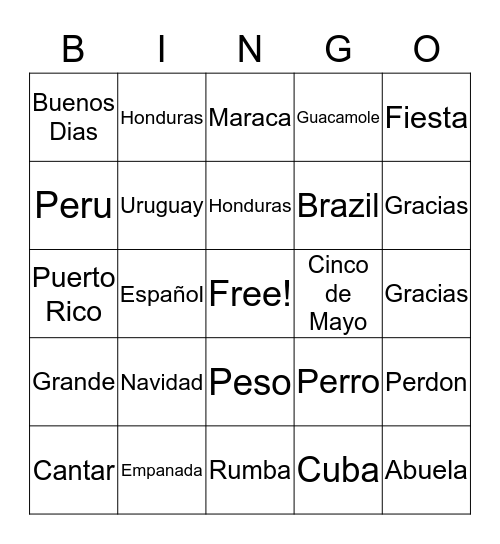 Hispanic Heritage Bingo Card