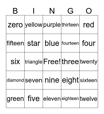 COLORS, SHAPES, NUMBERS Bingo Card