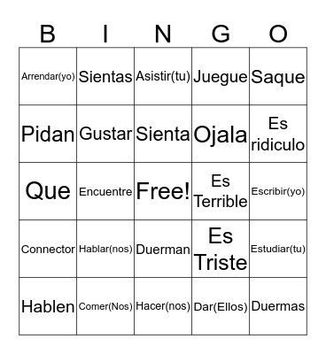 Subjunctive Verbs Bingo Card