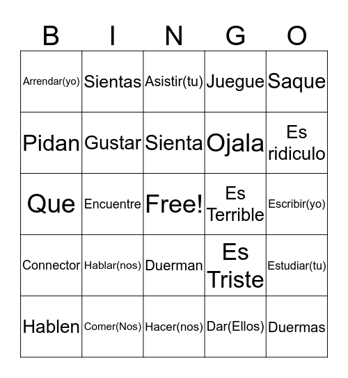 Subjunctive Verbs Bingo Card