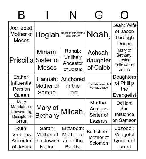 Anchored Women In The Bible Bingo Card