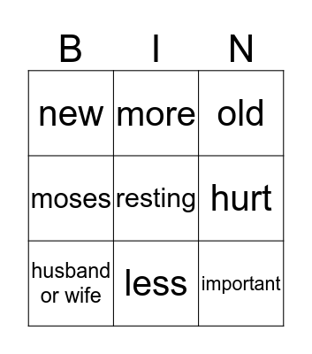 The Ten Commandments Bingo Card