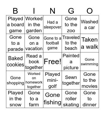 Grandparent's Day/Special Friend's Day Bingo Card