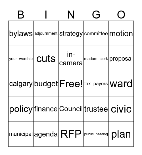 Newcomer City Hall School  Bingo Card