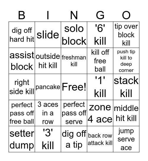 volleyball bingo Card