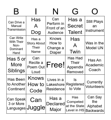 GPS Bing Bingo Card
