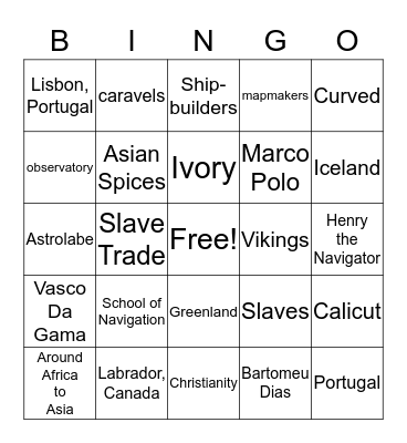 Europeans Set Sail  Bingo Card