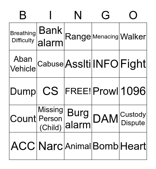Dispatcher Bingo Card