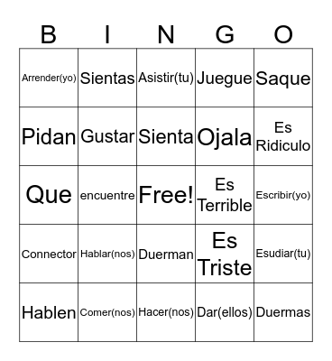 Subjunctive verbs Bingo Card