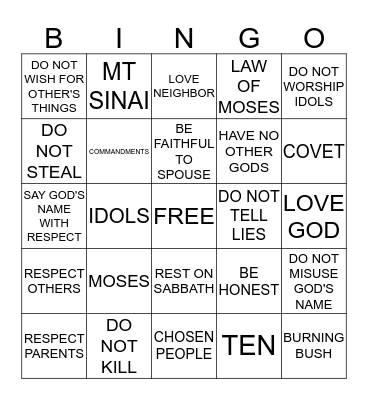 TEN COMMANDMENTS Bingo Card