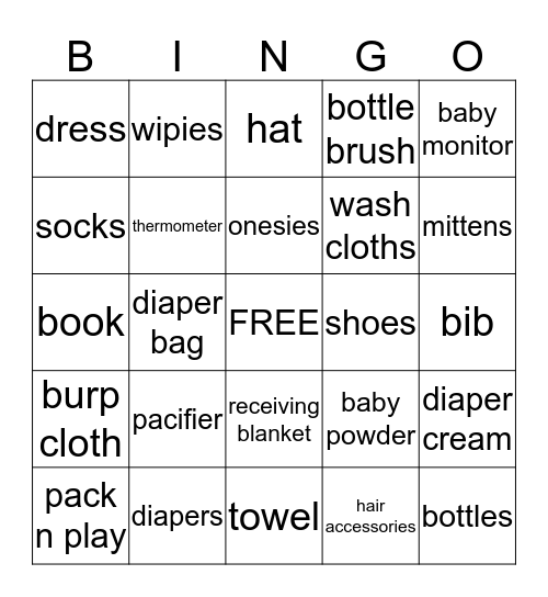 Baby Bingo Card