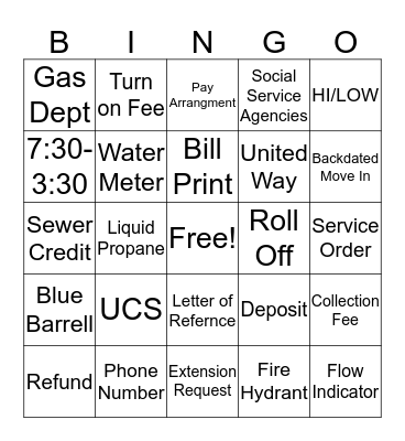 Customer Service Bingo Card