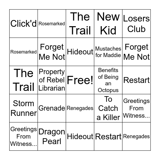 Book Battle 2019 Bingo Card