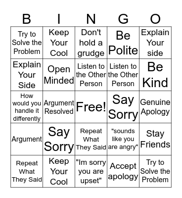 Handling Arguments  Bingo Card
