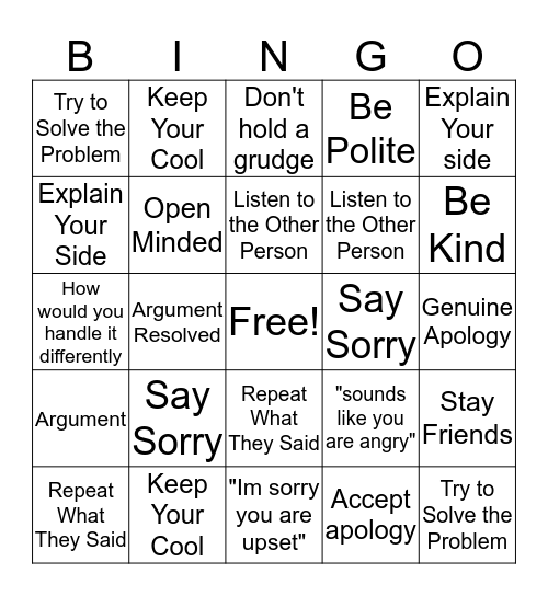 Handling Arguments  Bingo Card