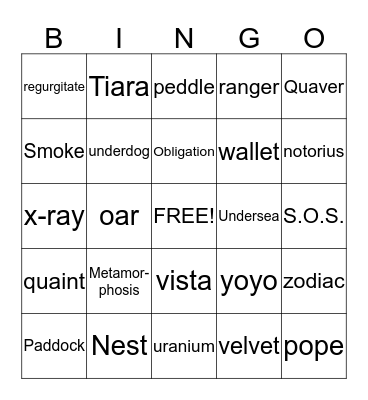 M-Z WORD OF THE DAY Bingo Card