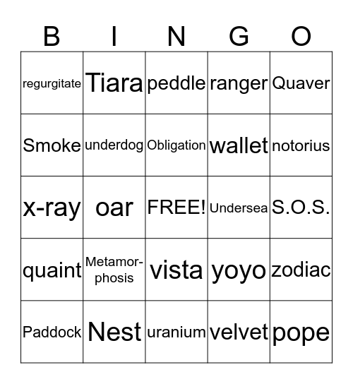 M-Z WORD OF THE DAY Bingo Card