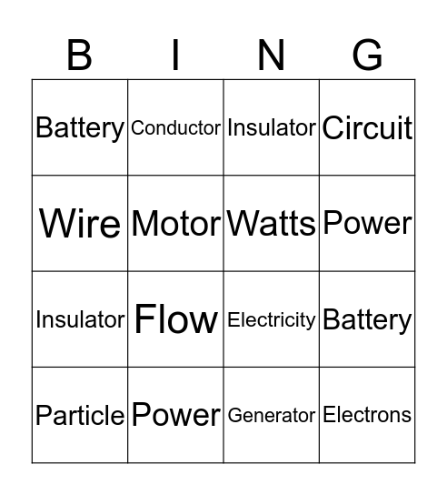 Electric Bingo Card