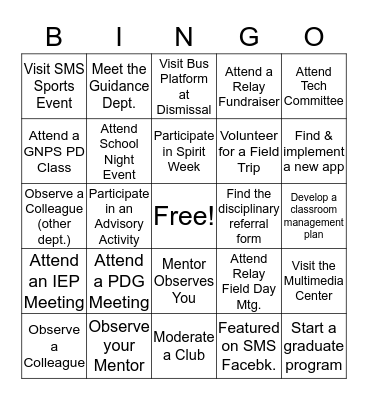 Mentoring Bingo! Bingo Card