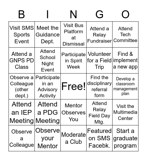 Mentoring Bingo! Bingo Card