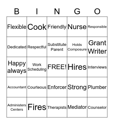 Describing an ECE Administrator Bingo Card