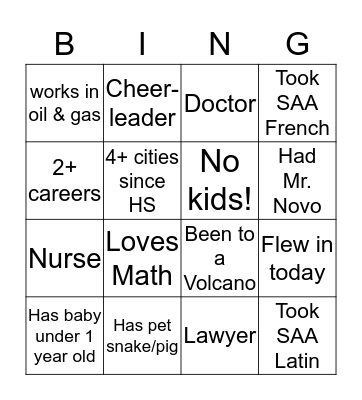 Class of '99 Bingo Card