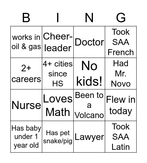 Class of '99 Bingo Card