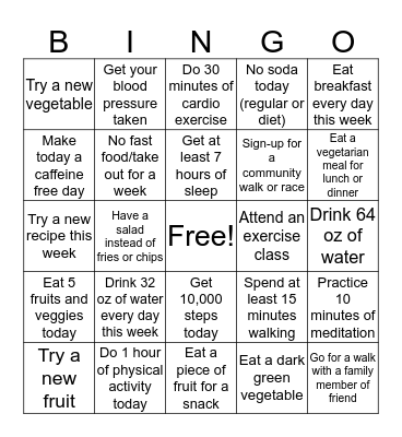 Wellness Weekly Bingo Card