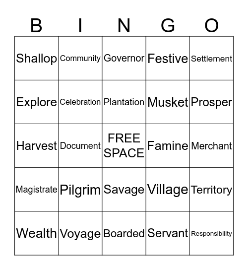 Pilgrim Bingo! Bingo Card