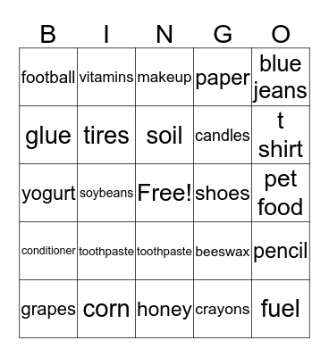 Agriculture Bingo  Bingo Card